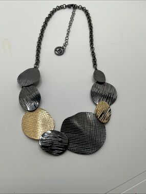 Women’s Two-Tone Textured Disc  Signature Necklace - Silver and Gold Discs